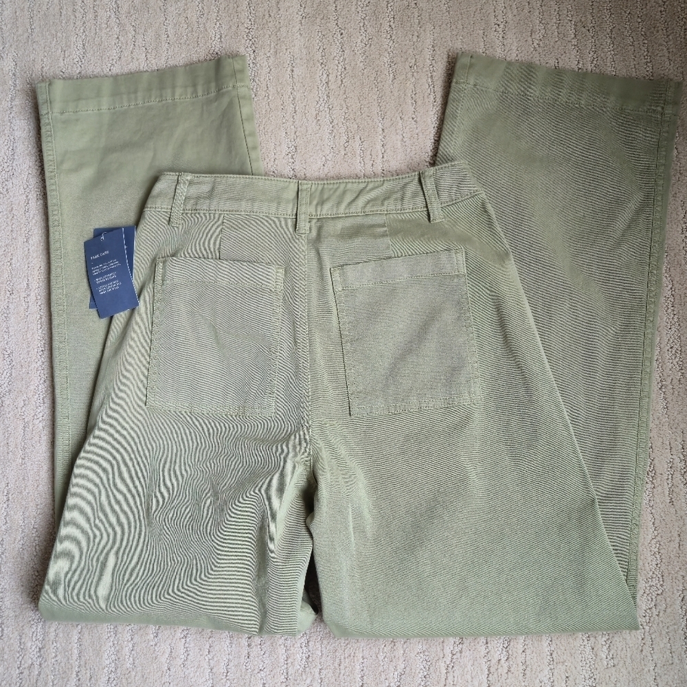 Mid-Rise Straight Wide Leg Relaxed Chino Pants Green 4 Sailor French Girl Clean - Picture 9 of 16